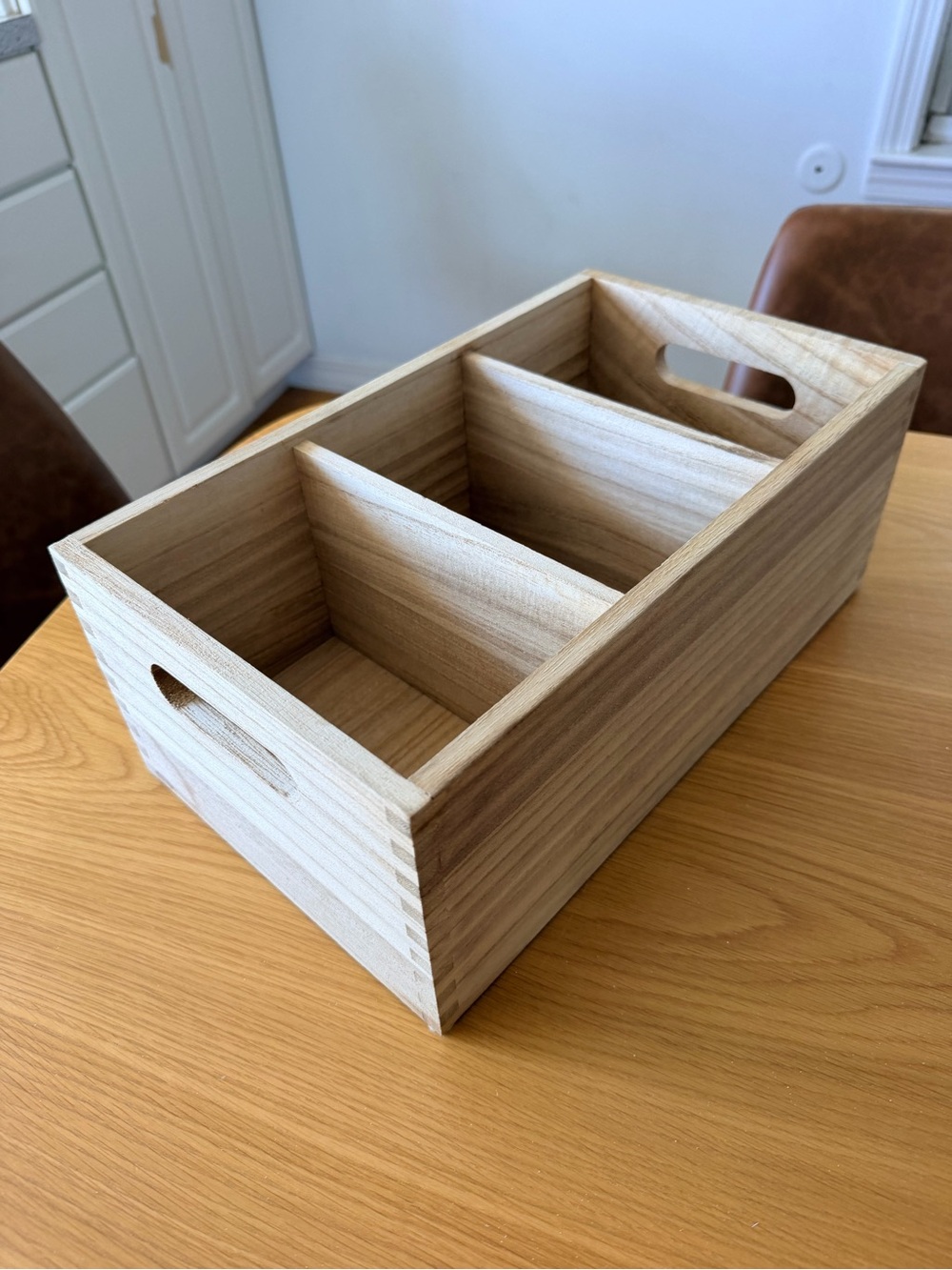 Natural Wood Divided Organizer Crate